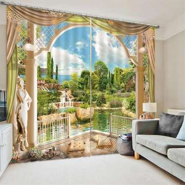 2 Panel 3D Printed Landscape Window Curtain Door Bedroom Valance Divider Sheer Curtains