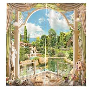 2 Panel 3D Printed Landscape Window Curtain Door Bedroom Valance Divider Sheer Curtains