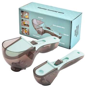 2 Piece Set Spoon Scale Measuring Spoon Set Adjustable Measuring Baking Tool Kitch... (COLOR.: BLUE)