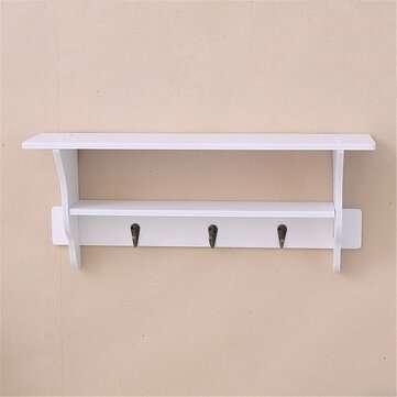2 Tier Wall Mount Shelf Ornament Sundries Storage Holder Organizer Rack Hooks