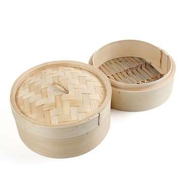 2 Tier Bamboo Steamer Dim Sum Basket Rice Pasta Kitchen Food Steaming Tools