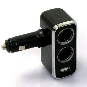 2 Way Car Cigarette Lighter Socket with USB 90 Degree Rotate (COLOR.: BLACK)