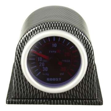 2" 52mm Universal Turbo Boost Gauge Meter Carbon Fiber holder Smoke Face PSI
