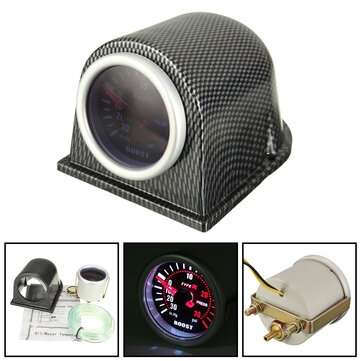 2" 52mm Universal Turbo Boost Gauge Meter Carbon Fiber holder Smoke Face PSI