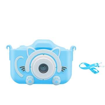 2.0 IPS LCD Screen HD Children`s Camera with Silicone Cover Built-in Rechargeab... (COLOR.: BLUE)