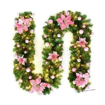 2.7m Christmas Tree Wreath Door Hanging Garland Window Ornament Xmas... (TYPE: PINKDECORATIONSLIGHT)