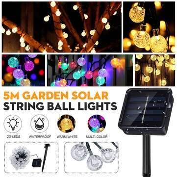 20 LEDs Solar String Ball Lights Garden Decor Lamp Outdoor Waterproof Warm Whi... (LIGHT: WARMLIGHT)