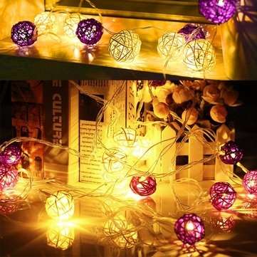 20 LED Rattan Ball String Light Home Garden Fairy Lamp Xmas Wedding Party Decor  (PLUG: USPLUG)