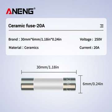 20 Pcs ANENG 6X30mm Ceramic Fuse 200mA+20A for Multimeter