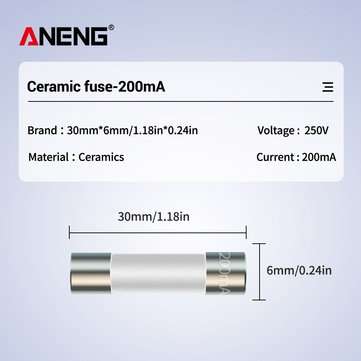 20 Pcs ANENG 6X30mm Ceramic Fuse 200mA+20A for Multimeter