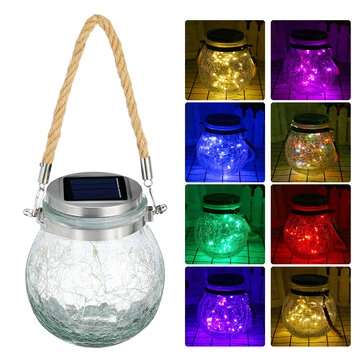 20/30 LED Solar Crack Glass Jar Fairy String Lamp Water... (LIGHT COLOR: PINK | LED QUANTITY: 20LED)