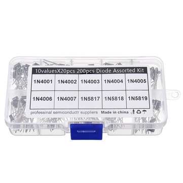 200pcs 10Values x20 Rectifier Diode Schottky Assortment Electronic Kit 1N4001~1N4007 1N5817 1N5818 1