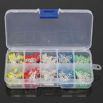 200Pcs 3MM LED Light Assorted Kit Red Green Blue Yellow White DIY LEDs Set