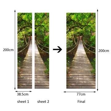 200X77CM 3D Wood Bridge PVC Self Adhesive Door Wall Sticker Living Room Mural Forest Bridge Decor