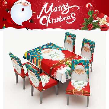 2020 Christmas Waterproof Tablecloth Chair Set  Dining Table Decorations Family... (TYPE: SEATCOVER)