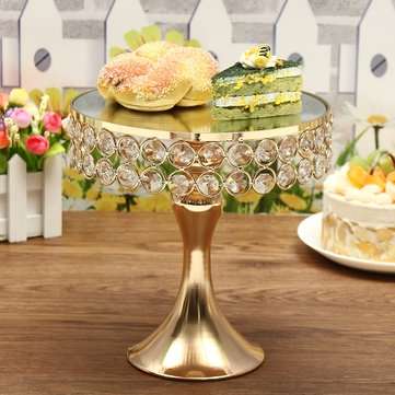 20cm Vintage Cake Dessert Holder Mirror Crystal Stand Round Chic Wedding Party Display Decorations