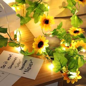 20LED Simulation Sunflowers String Lights Hanging Vines Plant Garland Silk Art... (TYPE: BATTERYBOX)