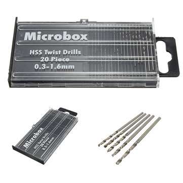 20pcs 0.3-1.6mm Micro HSS Twist Drill Bits Set Straight Shank