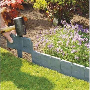 20Pcs Garden Fence Edging Cobbled Stone Effect Plastic Lawn Edging Plant Border Decorations