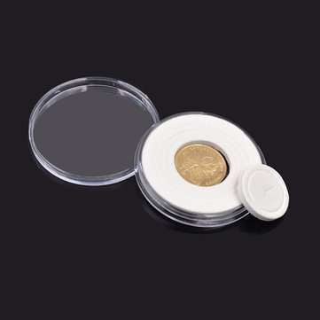 20Pcs Plastic Round Coin Holder Portable Storage Case Boxes Container 5 Size Pad