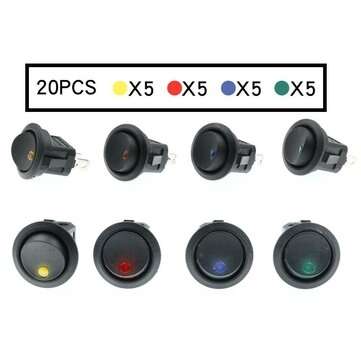 20PCS Rocker Switch Toggle 12V for Led Light Car Auto Boat Round ON/OFF SPST 20 AMP