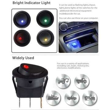 20PCS Rocker Switch Toggle 12V for Led Light Car Auto Boat Round ON/OFF SPST 20 AMP