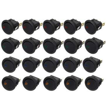 20PCS Rocker Switch Toggle 12V for Led Light Car Auto Boat Round ON/OFF SPST 20 AMP