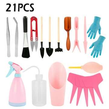 21Pcs Mini Garden Bonsai Tools Set Kit Potted Fleshy Garden Succulent Trimming Tool... (COLOR: BLUE)