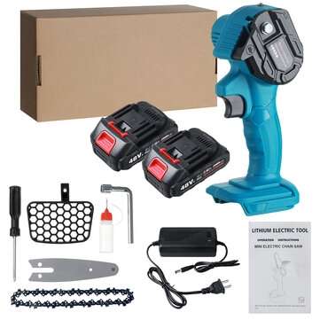 21V 4" Cordless Electric Chain Saw Rechargeable Woodworking Cutting ... (PLUG: USPLUG | COLOR: BLUE)