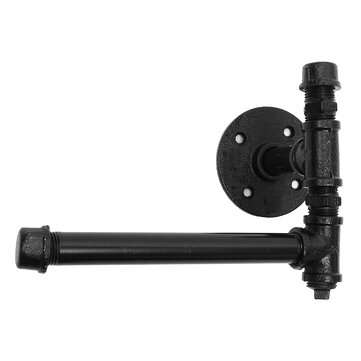 220mm Industrial Iron Pipe Tissue Holder Rustic Wall Mount Black Toilet Paper Roll Holder