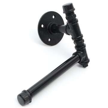 220mm Industrial Iron Pipe Tissue Holder Rustic Wall Mount Black Toilet Paper Roll Holder
