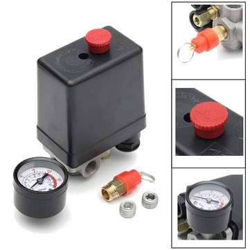 220V 1/4inch BSP 4 Port Single Phase Air Compressor Pressure Switch with Safety Valve Gauge