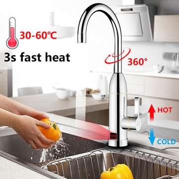 220V 3kW Instant Electric Hot Faucet Fast Water Heater Bathroom Kitchen Tap LED Display