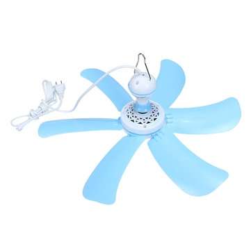 220V 7W Portable 6 Blades Mini Ceiling Fan with White ABS Blades Power Plug Switch Energy Saving Fan