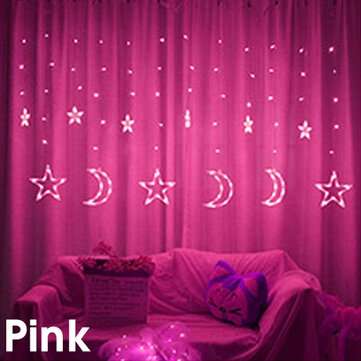220V EU Plug LED Icicle Star Moon Lamp Fairy Curtain String Lights Chris... (LIGHT COLOR: PINKLIGHT)
