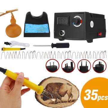 220V Pro Wood Burner Pyrography Pen Burning Machine Gourd Wood Crafts Tool Kit (PLUG: EUPLUG)