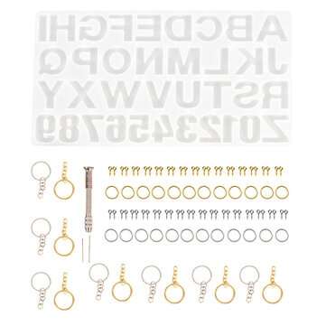 224Pcs Keychain Making Kit Jewelry Number Alphabet Silicone Mould Key Rings Jump Rings Twist Drill S
