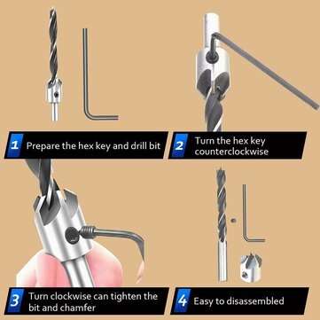 23 Pack Woodworking Chamfer Countersink Drill Bit 6pcs 1/4 Inch Hex 5 Flute 90 Degree Countersink Dr