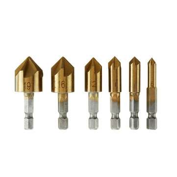 23 Pack Woodworking Chamfer Countersink Drill Bit 6pcs 1/4 Inch Hex 5 Flute 90 Degree Countersink Dr