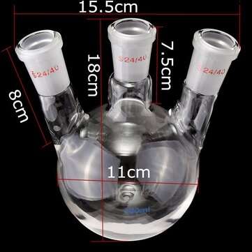 24/40 500ml 3 Neck Round Bottom Flask Bottle Lab Glassware Borosilicate