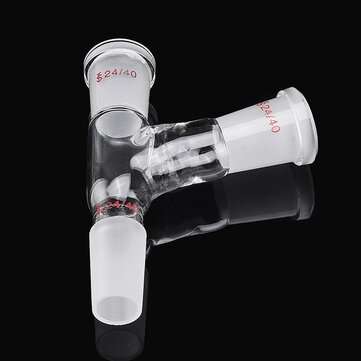 24/40 Three Way Glass Adapter 75 Degree Bent Distillation Head Lab Chemistry Glassware