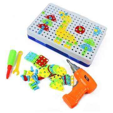 240Pcs DIY Drilling Screw Set Childrens 3D Creative Screw Puzzle Electric Drill Set Kids Early Educa