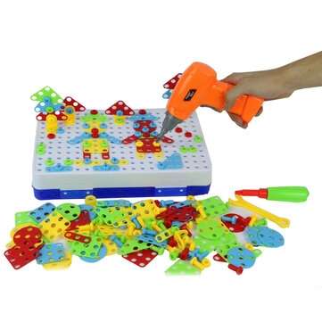 240Pcs DIY Drilling Screw Set Childrens 3D Creative Screw Puzzle Electric Drill Set Kids Early Educa