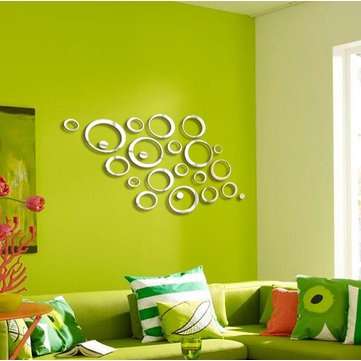 24PCS Circle 3D DIY Home Decor TV Wall Sticker Decoration Mirror Wall Stickers
