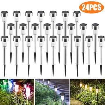 24PCS LED Solar Lawn Path Light Stainless Steel Waterproof Garden Landscape ... (LIGHT COLOR: WHITE)