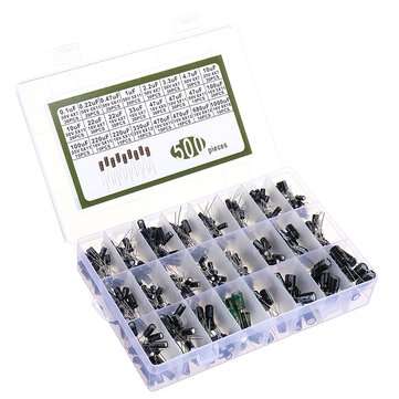 24Value 500Pcs 0.1uF-1000uF Electrolytic Capacitors + 10Value 600 Pcs 0.1uF-10uF Ceramic Capacitor A