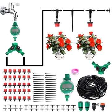 25 Meters Timer Self Watering Micro Drip Irrigation System Garden Hose Kits DIY