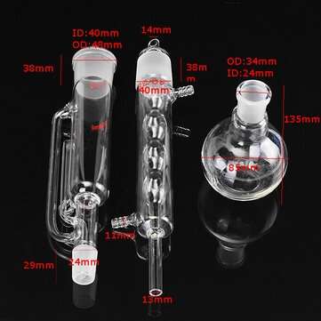 250ml 24/40 Allihn Condenser Flat Bottom Flask and 40/38 Soxhlet Extraction Glassware