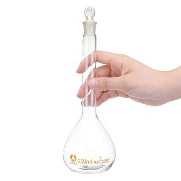 250mL Clear Glass Volumetric Flask w/ Glass Stopper Lab Chemistry Glassware