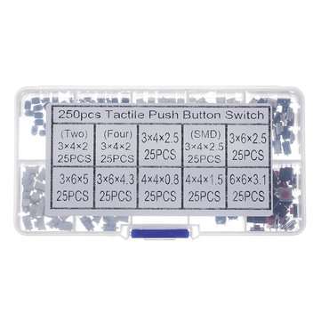 250pcs 10 Types Tactile Push Button Touch Switch Remote Keys Button Microswitch for school education